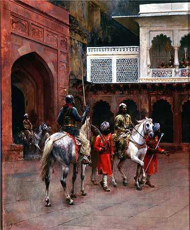 埃德温·洛德·韦克斯（Edwin Lord Weeks，美国画家）高清油画-(印度王子，阿格拉宫（1883-1893）)