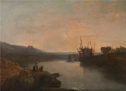 约瑟夫·马洛德·威廉·特纳（Joseph Mallord William Turner，英国画家）作品赏析-(哈莱克城堡，来自蒂格温渡口，夏日黄昏黄昏（1799）)