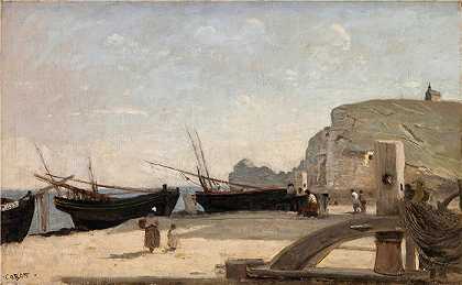 让·巴蒂斯特·卡米尔·柯罗（Jean-Baptiste-Camille Corot,法国画家）高清油画-(海滩，埃特勒塔 (1872))