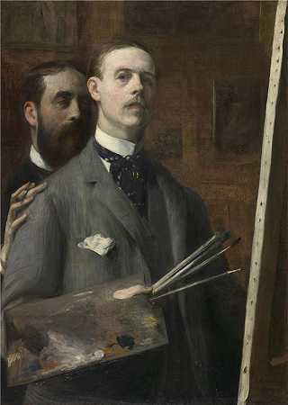 雅克-埃米尔·布兰奇（Jacques-Émile Blanche,法国画家）高清艺术作品-(与拉斐尔·德·奥乔亚 (Raphael de Ochoa) 的自画像 (1890))