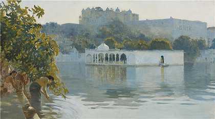 埃德温·洛德·韦克斯（Edwin Lord Weeks，美国画家）高清油画-(印度 Oodeypore 湖)
