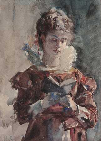 朱利叶斯·勒布朗·斯图尔特（Julius LeBlanc Stewart，美国画家）作品赏析-(一个女人读书的肖像)