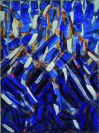 克里斯蒂安·罗尔夫斯（Christian Rohlfs，德国画家）绘画作品-(抽象（蓝山）（1912）)