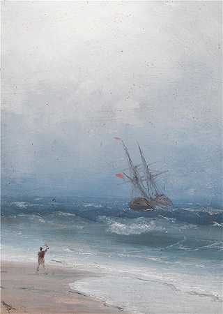 伊万·艾瓦佐夫斯基（Ivan Aivazovsky，俄罗斯画家）风景油画-(风暴海岸)