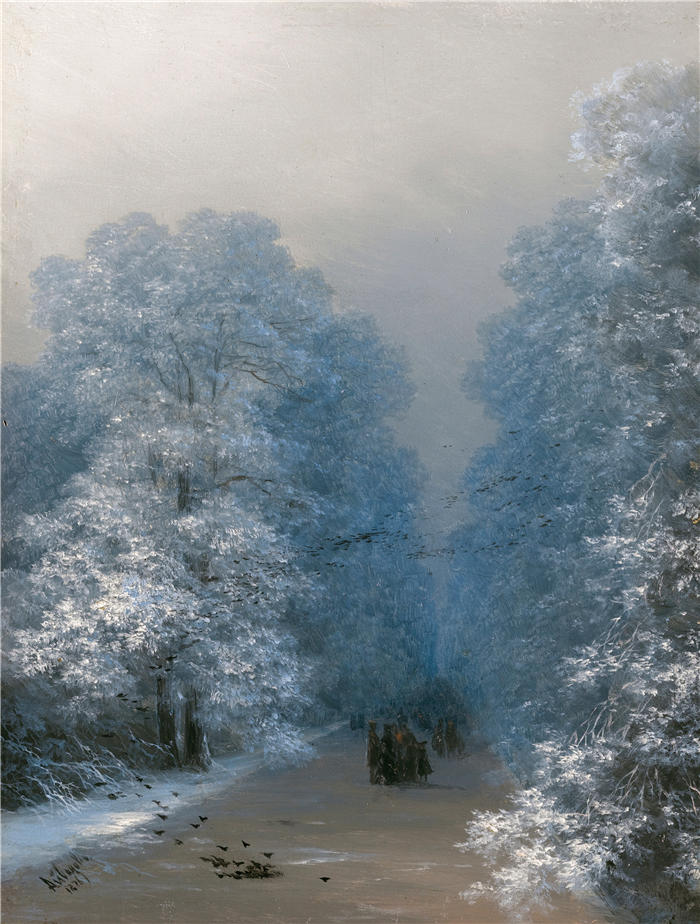 伊万·艾瓦佐夫斯基（Ivan Aivazovsky，俄罗斯画家）风景油画-(冬季景观（1876）)