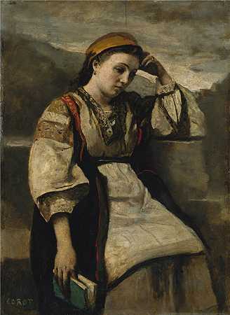 让·巴蒂斯特·卡米尔·柯罗（Jean-Baptiste-Camille Corot,法国画家）高清油画-(遐想（约 1860–65 年）)