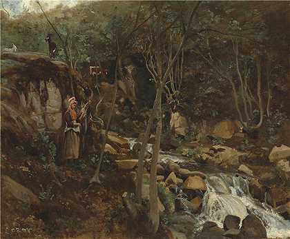 让·巴蒂斯特·卡米尔·柯罗（Jean-Baptiste-Camille Corot,法国画家）高清油画-(一条溪流)