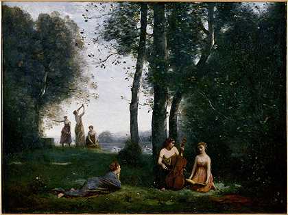 让·巴蒂斯特·卡米尔·柯罗（Jean-Baptiste-Camille Corot,法国画家）高清油画-(乡村音乐会（1857）)