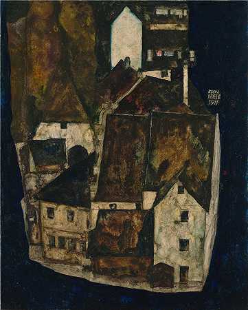 埃贡·席勒（ Egon Schiele，奥地利画家）-(死城 III（蓝河之城 III）（1911）)