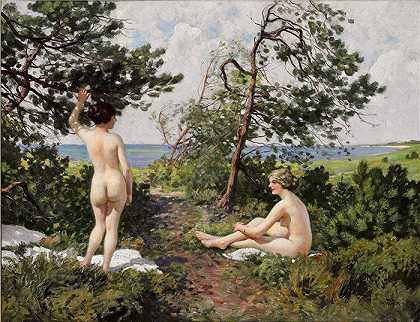 保罗·费舍尔(Paul Fischer，丹麦画家)-(两个正在洗澡的女孩 )