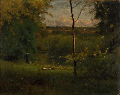 乔治·英尼斯 (George Inness，美国画家)-(俯瞰河流 (1886))
