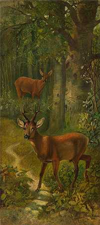 罗莎·博纳尔(rosa bonheur，法国画家)-(森林边缘的鹿（1863 年）)
