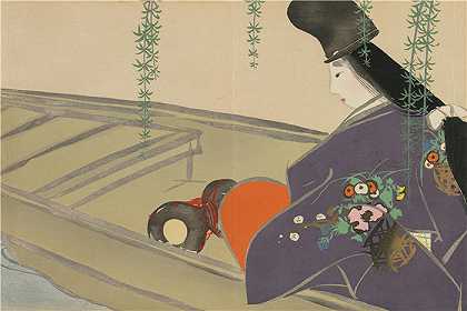 神坂雪佳(Kamisaka Sekka，日本画家)-(浅间在她的船上 (Asazuma-bune) (1909-1910))