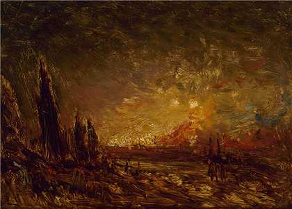 费利克斯·齐姆（Félix Ziem，法国画家）-(L\’incendie（19 世纪）)