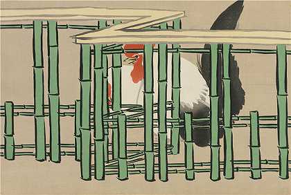 神坂雪佳(Kamisaka Sekka，日本画家)-(Rooster (Chabo) (1909-1910))