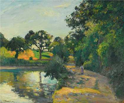 卡米尔·毕沙罗（Camille Pissarro，法国画家）-(夕阳下的池塘，蒙特福柯（1874）)