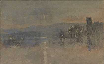 大卫·考克斯（David Cox，英国画家）-(月光风景（1850 年代）)