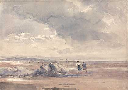 大卫·考克斯（David Cox，英国画家）-(在兰开斯特沙滩上，退潮（1840 年代）)
