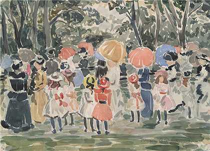 莫里斯·普伦德加斯特（Maurice Prendergast，美国画家）-(在公园里（约 1915-20 年）)