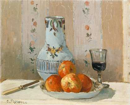 卡米尔·毕沙罗（Camille Pissarro，法国画家）-(有苹果和投手的静物（1872 年）)