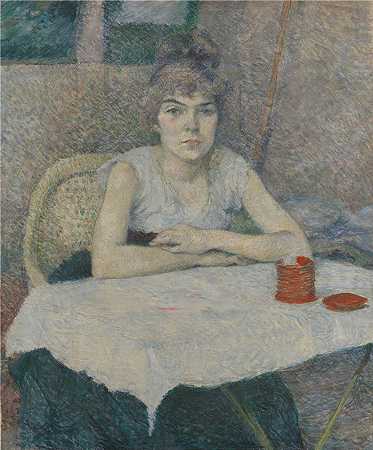 亨利·德·图卢兹-劳特累克（Henri de Toulouse-Lautrec法国画家）-(餐桌旁的年轻女子)