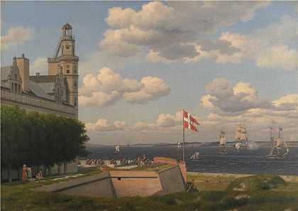 克里斯托弗·威廉·埃克斯伯格（Christoffer Wilhelm Eckersberg，丹麦画家）-从克伦堡城堡的城墙看瑞典海岸（1829 年）