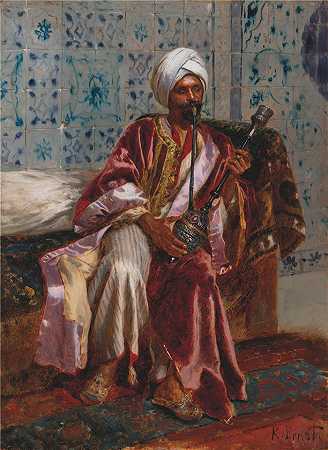 鲁道夫·恩斯特（Rudolf Ernst，奥地利画家）-(阿拉伯人吸烟 nargilah)