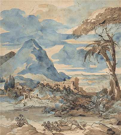西奥多·杰利柯(Théodore Géricault，法国画家)-(与渔民的风景（1818 年）)