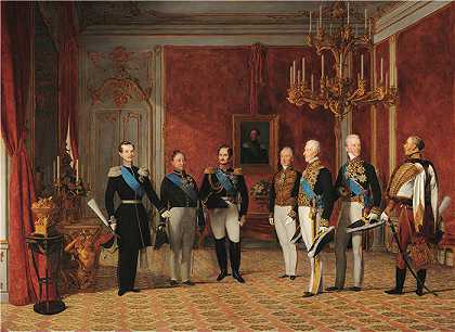 费迪南德·乔治·沃尔德米勒（Ferdinand Georg Waldmuller,奥地利画家）作品–1839 年，梅特涅亲王在维也纳霍夫堡接待了亚历山大·尼古拉耶维奇大公（1839 年）