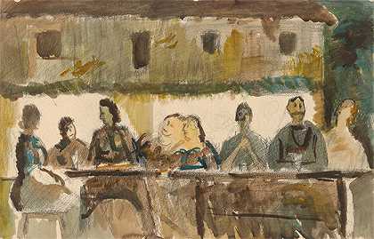 赛普里安·马耶尼克（Cyprián Majerník,斯洛伐克画家）-(房子前的盛宴（1940-1949）)
