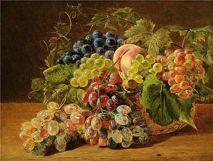 费迪南德·乔治·沃尔德米勒（Ferdinand Georg Waldmuller,奥地利画家）作品–桃子和葡萄的静物