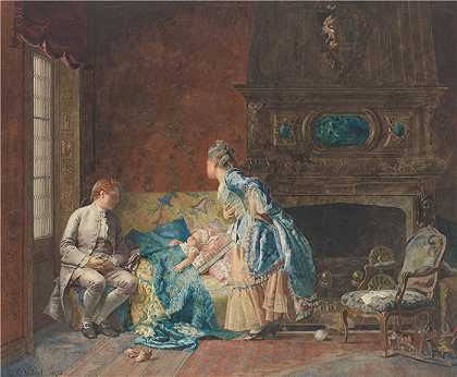 杰汉·乔治·维伯特（Jehan Georges Vibert ，法国画家）-(第一个宝贝（1872）)