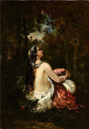 纳西斯·迪亚兹·德·拉·佩纳（Narcisse-Virgile Diaz de la Peña，法国画家）作品-(有鹦鹉的女人)