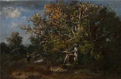 纳西斯·迪亚兹·德·拉·佩纳（Narcisse-Virgile Diaz de la Peña，法国画家）作品-(秋林中的农妇)