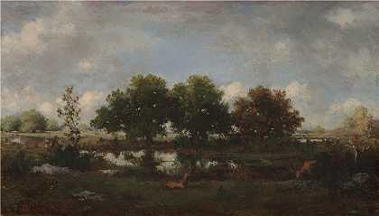 纳西斯·迪亚兹·德·拉·佩纳（Narcisse-Virgile Diaz de la Peña，法国画家）作品-(有雄鹿的森林景观（1857 年）)