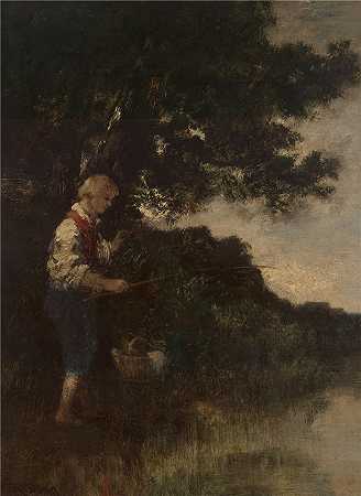 纳西斯·迪亚兹·德·拉·佩纳（Narcisse-Virgile Diaz de la Peña，法国画家）作品-(男孩钓鱼)