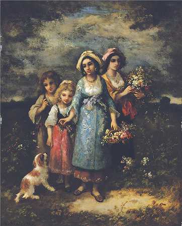 纳西斯·迪亚兹·德·拉·佩纳（Narcisse-Virgile Diaz de la Peña，法国画家）作品-(采花（1873）)