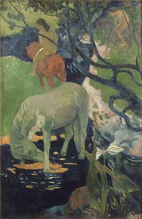 保罗·高更（Paul Gauguin，法国画家）-(白马 (1898))