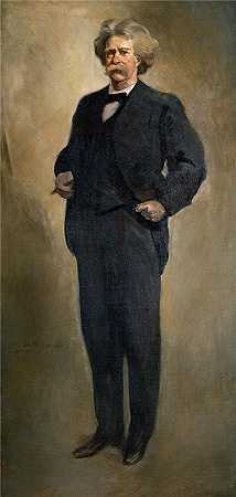 约翰·怀特·亚历山大（John White Alexander，美国画家）-(塞缪尔·克莱门斯的肖像（马克·吐温）（1912 年）)