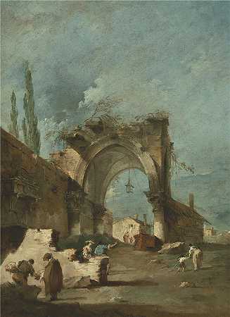 弗朗切斯科·瓜迪（Francesco Guardi，意大利画家)-(一座破拱门旁的建筑随想曲)