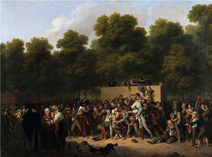 路易·莱奥波德·博伊（Louis Léopold Boilly，法国画家）-(在香榭丽舍大街上分发葡萄酒和食物，庆祝国王节（1822年）)