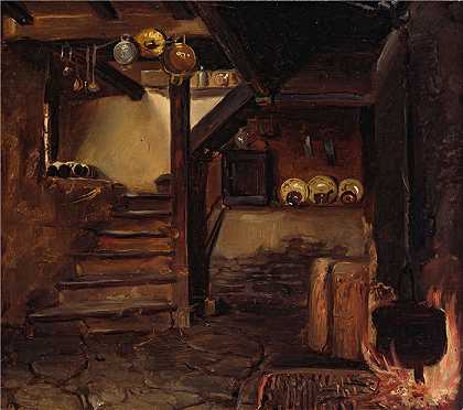 阿道夫·泰德曼（ Adolph Tidemand，挪威画家）-(德国厨房)