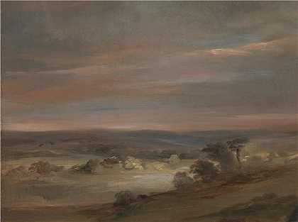 约翰·康斯特布尔（John Constable，英国画家）-(汉普斯特德荒地景观，清晨)