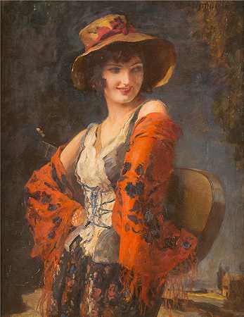 利奥波德·施穆茨勒（Leopold Schmutzler，德国画家）-(吉他的年轻女子)