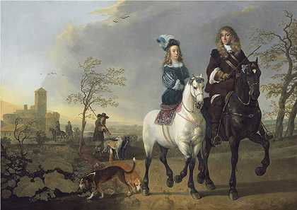 阿尔伯特·库普（Aelbert Cuyp，荷兰画家）-(马背上的女士和绅士（约 1655 年）)