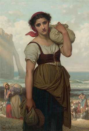于格·梅尔（Hugues Merle,法国画家）-(Laveuse D\’étretat (1869))
