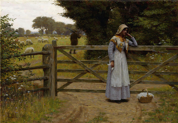 埃德蒙·布莱尔·莱顿 Edmund Blair Leighton，英国画家）高清作品-《关闭 [1911]》