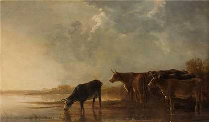 阿尔伯特·库普（Aelbert Cuyp，荷兰画家 ）-(与奶牛的河流景观（1640 – 1650）)