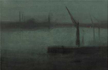 詹姆斯·麦克尼尔·惠斯勒(James McNeill Whistler，美国画家)-(夜曲; 蓝色和银色–巴特西河段 (1870-1875))