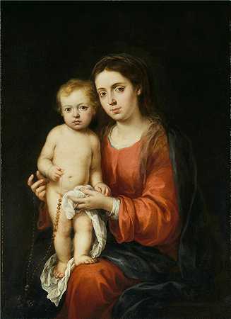 巴托洛梅·埃斯特班·穆里略（Bartolomé Esteban Murillo，西班牙画家）-(圣母子与念珠（约 1670-1680 年）)